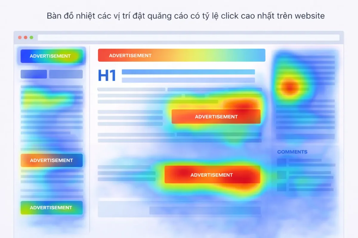 Bản đồ nhiệt các vị trí đặt quảng cáo có tỷ lệ click cao nhất trên website