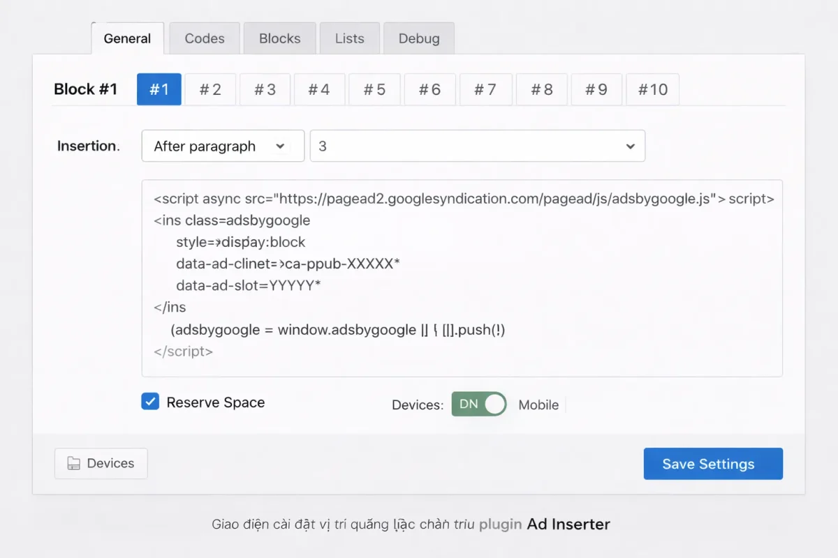 chèn block quảng cáo