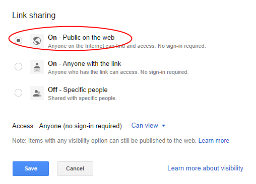 Tạo một thư mục truy cập công khai trong Google Drive