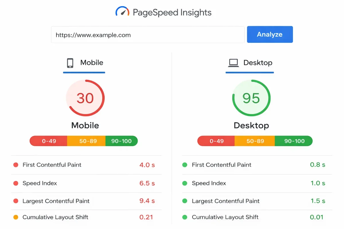Tốc độ website đo được