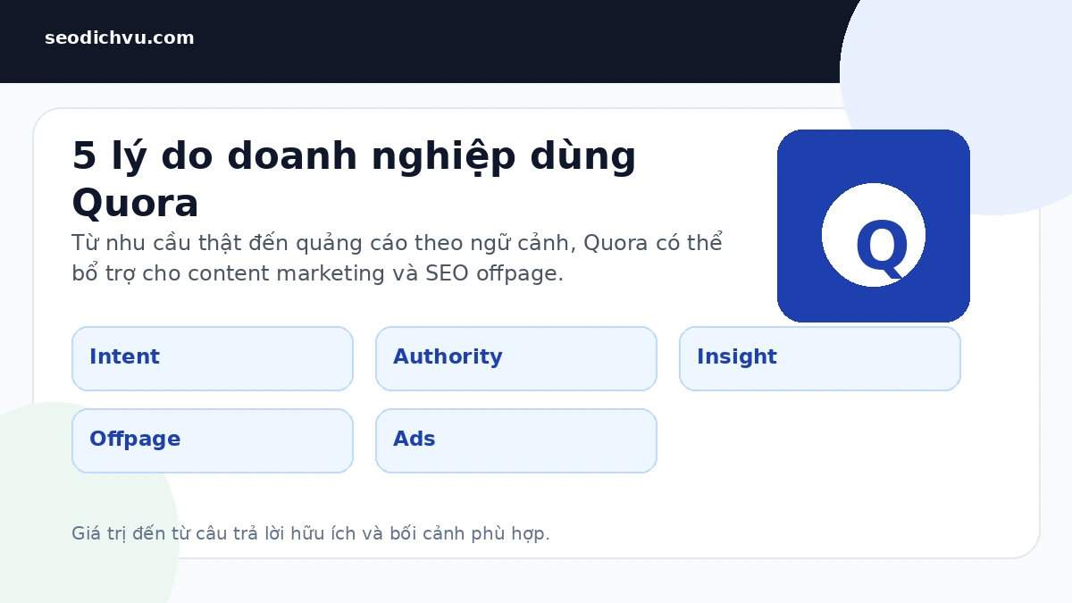 5 lý do doanh nghiệp sử dụng Quora Năm lý do doanh nghiệp sử dụng Quora trong marketing và SEO offpage