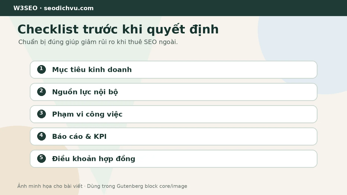 Checklist trước khi thuê freelancer hoặc agency SEO