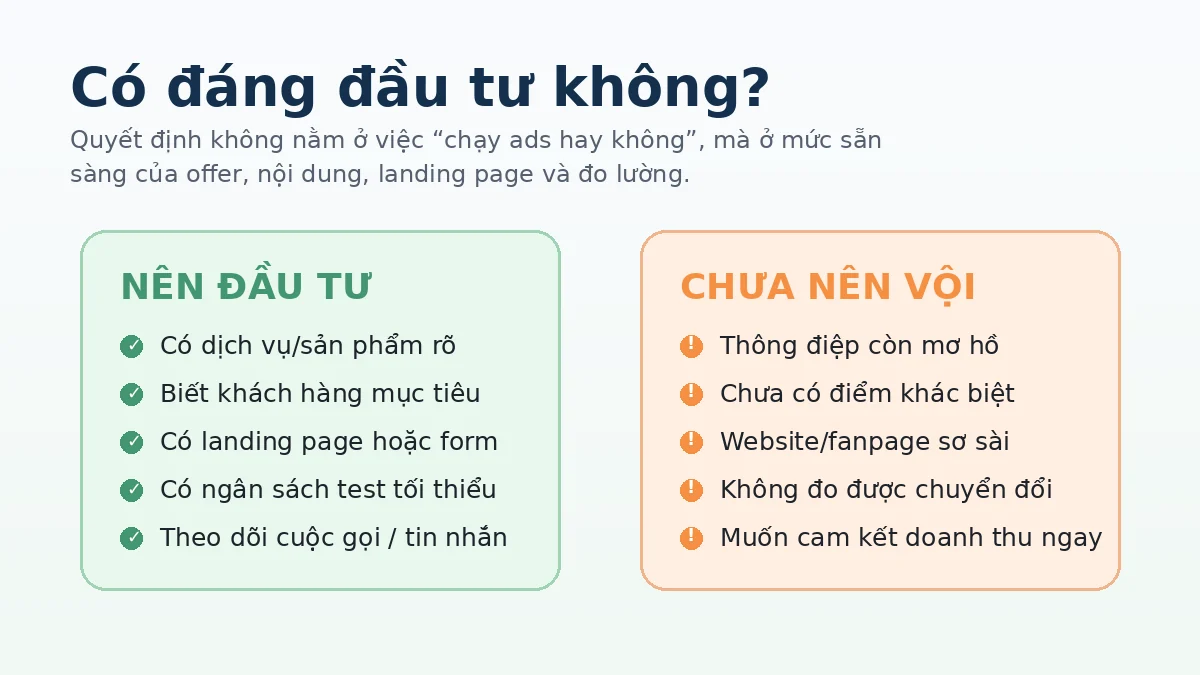 Bảng quyết định khi nào nên đầu tư combo content và quảng cáo