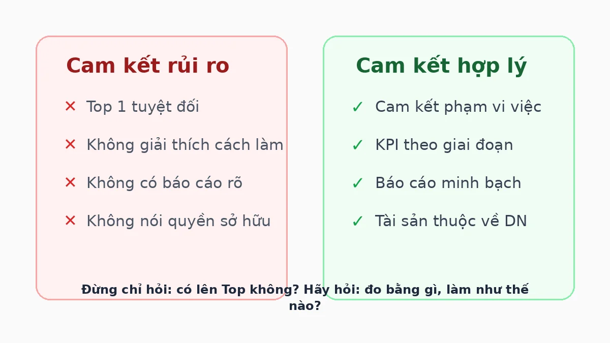 So sánh cam kết SEO rủi ro và cam kết SEO hợp lý