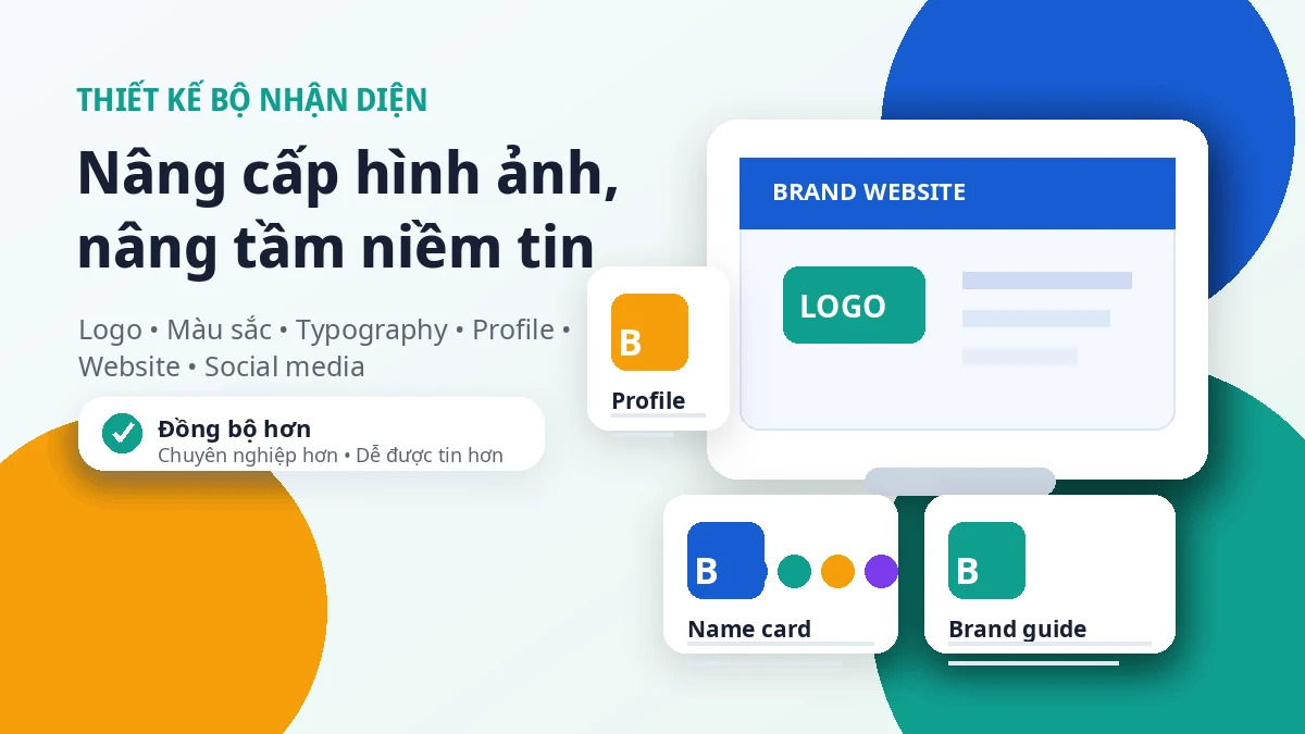 Bộ nhận diện thương hiệu đồng bộ gồm logo name card profile và website